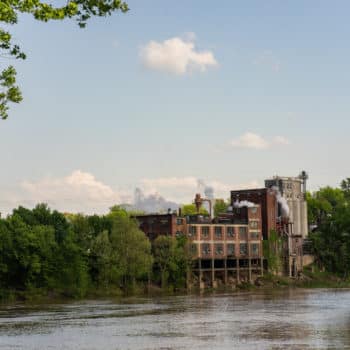 view of buffalo trace distillery from the ky river