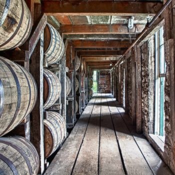 Bourbon barrels in a Buffalo Trace rickhouse