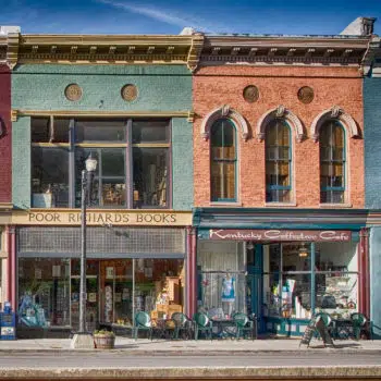 Poor Richards book shop and Kentucky Coffeetree Cafe sotrefronts