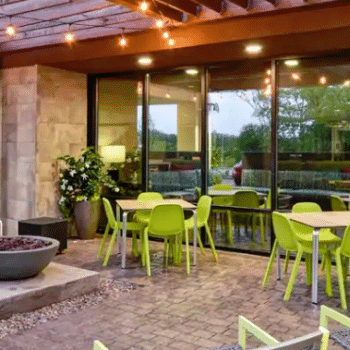 Outdoor seating with firepit at Home2 Suites