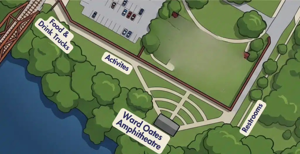 Map of local stage at Ward Oates Amphitheatre, Liberty Hall-er America 250 Music Festival