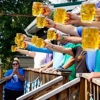 Stein holding competition at Sig Luscher's Oktoberfest