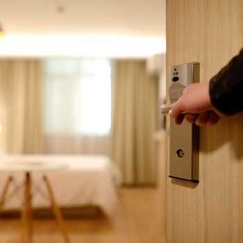 hotel door opening up to clean room